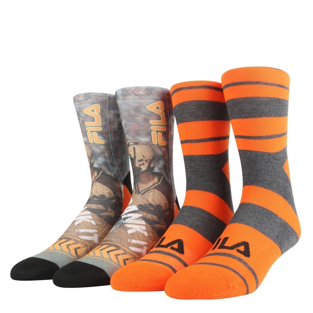 Fila Men's Socks Full Cushion Photo Crew 2 Pack (Orange Size 10-13) NWT